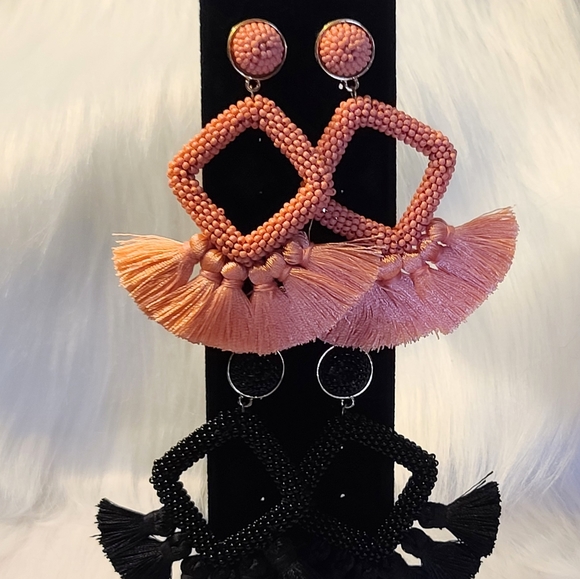 NWT Black and Orange Tassel Earrings - Picture 5 of 6